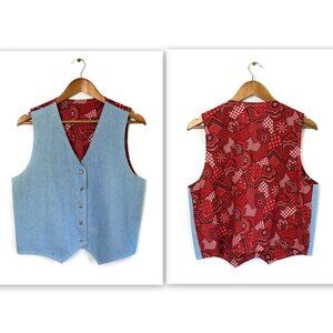 Vintage Denim Red Paisley Button Up Vest